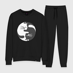 Костюм хлопковый женский Коты инь янь 01, цвет: черный