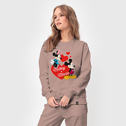 Костюм хлопковый женский Mickey x Minnie Love, цвет: пыльно-розовый — фото 2