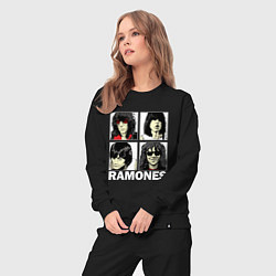 Костюм хлопковый женский Ramones, Рамонес Портреты, цвет: черный — фото 2