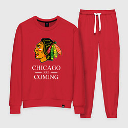 Костюм хлопковый женский Chicago are coming, Чикаго Блэкхокс, Chicago Black, цвет: красный