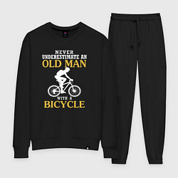Костюм хлопковый женский Никогда не недооценивайте старика с велосипедом, цвет: черный