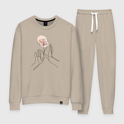 Костюм хлопковый женский Цветок в руках, цвет: миндальный