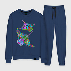 Костюм хлопковый женский Скаты с психоделической раскраской, цвет: тёмно-синий