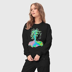 Костюм хлопковый женский Gorgon Medusa Vaporwave Neon, цвет: черный — фото 2