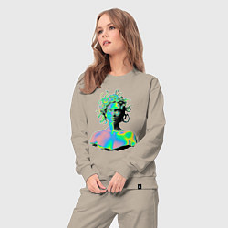 Костюм хлопковый женский Gorgon Medusa Vaporwave Neon, цвет: миндальный — фото 2