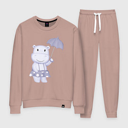 Костюм хлопковый женский Милый Бегемотик С Зонтиком, цвет: пыльно-розовый
