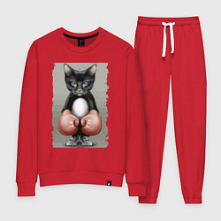 Костюм хлопковый женский Крутой котяра в боксёрских перчатках Cool cat in b, цвет: красный