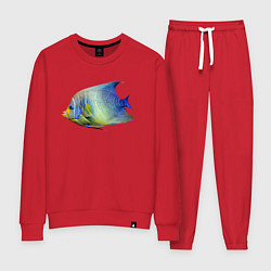 Костюм хлопковый женский Тропическая разноцветная рыба, цвет: красный