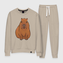 Костюм хлопковый женский Капибара сидит и радуется, цвет: миндальный