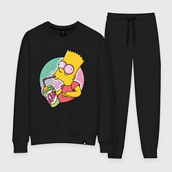 Костюм хлопковый женский Барт Симпсон пьёт лимонад, цвет: черный