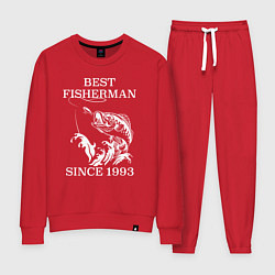 Костюм хлопковый женский Лучший рыбак с 1993 года, цвет: красный