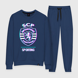 Костюм хлопковый женский Sporting FC в стиле glitch, цвет: тёмно-синий