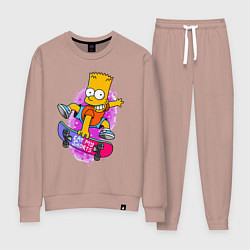 Костюм хлопковый женский Барт Симпсон на скейтборде - Eat my shorts!, цвет: пыльно-розовый