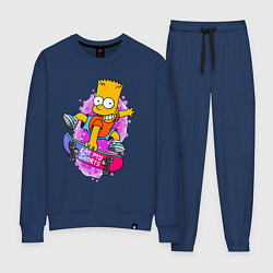 Костюм хлопковый женский Барт Симпсон на скейтборде - Eat my shorts!, цвет: тёмно-синий