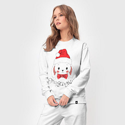 Костюм хлопковый женский Merry Christmas, cute rabbit in Santa hat, цвет: белый — фото 2