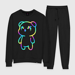 Костюм хлопковый женский Cool neon bear, цвет: черный