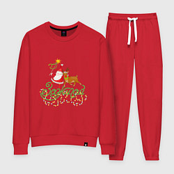 Костюм хлопковый женский Санта и Рудольф дед Мороз С Новым годом!, цвет: красный
