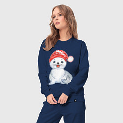 Костюм хлопковый женский Новогодний тюлень, цвет: тёмно-синий — фото 2