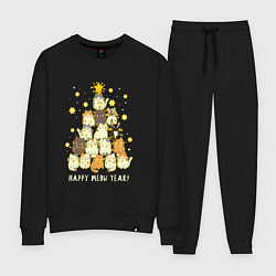 Костюм хлопковый женский Елка из котиков С мяу годом, цвет: черный
