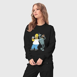 Костюм хлопковый женский Drunk Homer and Bender, цвет: черный — фото 2