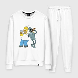 Костюм хлопковый женский Drunk Homer and Bender, цвет: белый