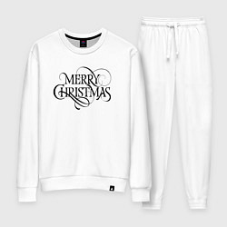 Костюм хлопковый женский Merry Christmas happy, цвет: белый