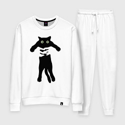 Костюм хлопковый женский Кот на ручках, цвет: белый