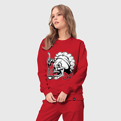 Костюм хлопковый женский Chef skull, цвет: красный — фото 2