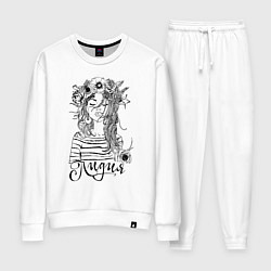 Костюм хлопковый женский Лидия в венке из летних цветов, цвет: белый