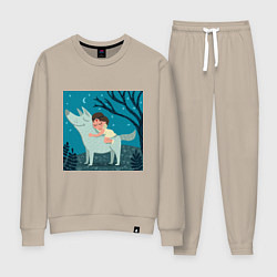 Костюм хлопковый женский Принцесса Мононоке и волк милая, цвет: миндальный