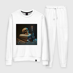 Костюм хлопковый женский Уроки вечности - череп на книгах, цвет: белый