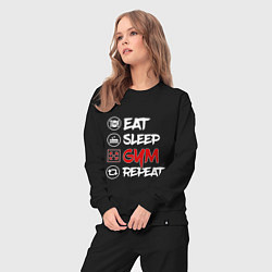 Костюм хлопковый женский Eat sleep gum repeat, цвет: черный — фото 2