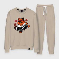Костюм хлопковый женский Кот каратист art, цвет: миндальный