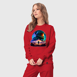 Костюм хлопковый женский Киборг и космический пейзаж, цвет: красный — фото 2