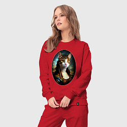 Костюм хлопковый женский Леди кошка - нейросеть - портрет, цвет: красный — фото 2