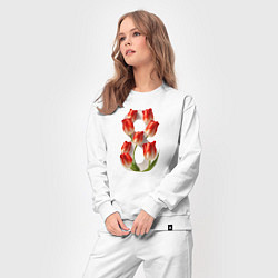 Костюм хлопковый женский 8 марта с тюльпанами, цвет: белый — фото 2