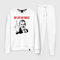 Костюм хлопковый женский Моя жизнь - мои правила, цвет: белый