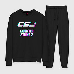 Костюм хлопковый женский Counter Strike 2 в стиле glitch и баги графики, цвет: черный