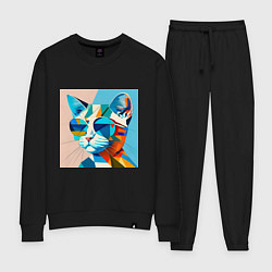 Костюм хлопковый женский Кот в темных очках Пикассо, цвет: черный