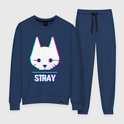 Костюм хлопковый женский Stray в стиле glitch и баги графики, цвет: тёмно-синий