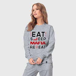 Костюм хлопковый женский Надпись: eat sleep Mafia repeat, цвет: меланж — фото 2