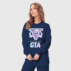 Костюм хлопковый женский GTA в стиле glitch и баги графики, цвет: тёмно-синий — фото 2
