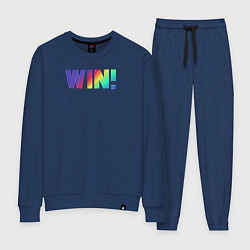 Костюм хлопковый женский Разноцветная надпись win, цвет: тёмно-синий