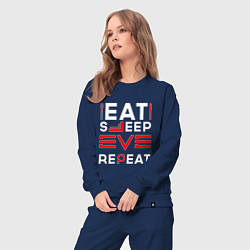 Костюм хлопковый женский Надпись eat sleep EVE repeat, цвет: тёмно-синий — фото 2