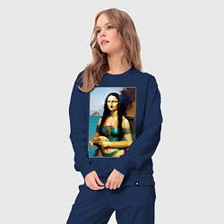 Костюм хлопковый женский Мона Лиза на пляже - Биарриц - Франция, цвет: тёмно-синий — фото 2