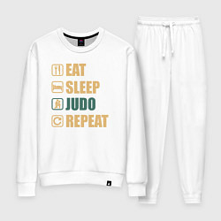 Костюм хлопковый женский Eat sleep judo, цвет: белый