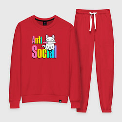 Костюм хлопковый женский Асоциальный, цвет: красный