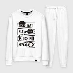 Костюм хлопковый женский Eat sleep fishing repeat, цвет: белый