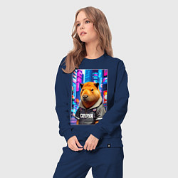 Костюм хлопковый женский Cool capybara - urban style - neural network, цвет: тёмно-синий — фото 2