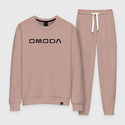 Костюм хлопковый женский Omoda big black logo, цвет: пыльно-розовый